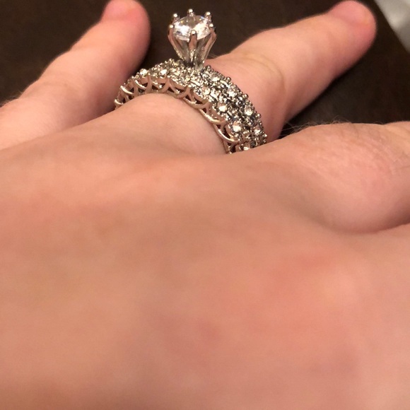 925 Silver Filled Wedding Set Ring White Sapphire - Picture 3 of 7